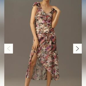 By Anthropologie Ruffle-Sleeve Floral Slip Midi Dress NWT